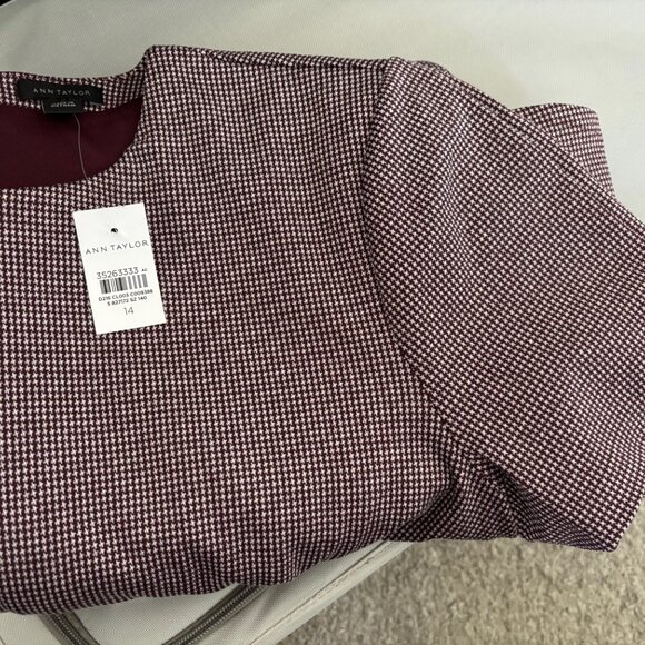 Ann Taylor Burgundy Houndstooth Pattern Flare Dress Sz 14 - NEW! - Picture 4 of 4